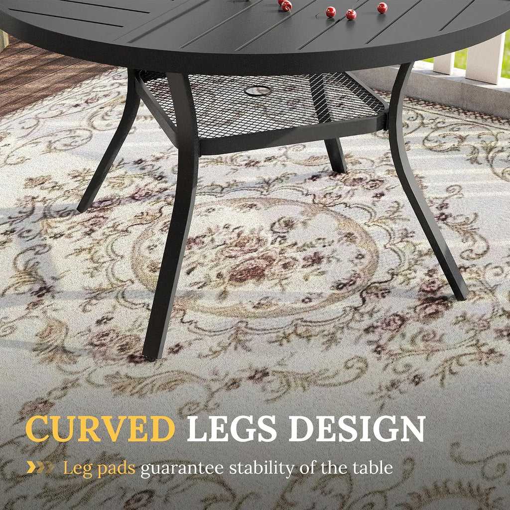 VICLLAX Round Patio Table with Adjustable Umbrella Hole for 6, All Weather 47.2' Metal Outdoor Dining Table for Lawn Garden, Black