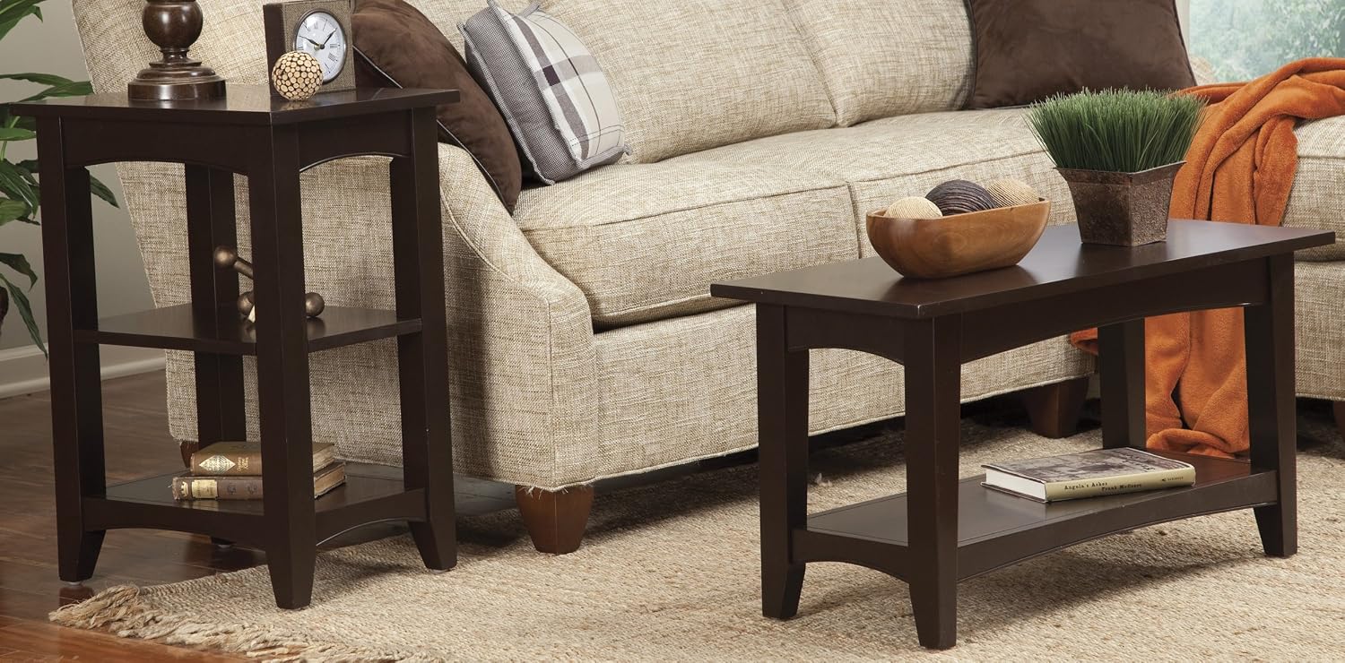 Alaterre Furniture Shaker Cottage Bench with Shelf, Chocolate