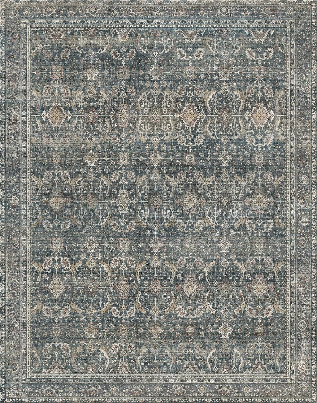 BESBLEE 10X14 Area Rugs Machine Washable Rugs for Living Room, Vintage Boho Large Rugs for Bedroom Dining Room, Non Slip Indoor Soft Distressed Lightweight Thin Low Pile Carpet, Deep