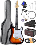 Leo Jaymz Beginner Electric Guitar Complete Kit with Portable Amp, Padded Gig Bag & Full Accessories, Maple Neck SSS Pickups (Sunburst)
