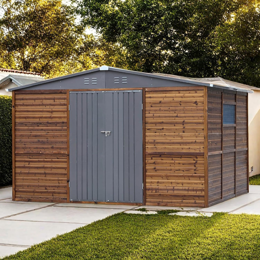 Endark 8x10FT Outdoor Storage Shed with Window, Lockable Sliding Doors & Metal Sloped Roof, Waterproof & Rust-Resistant for Garden, Backyard, Patio, Lawn, for Backyard Tools Storage