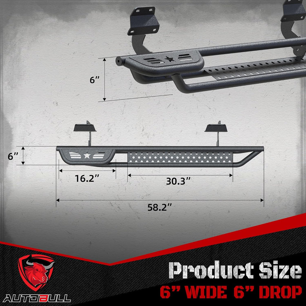 Running Boards Compatible with 2015-2026 Ford F150 F 150, 2017-2026 Ford F250 F350 Super Duty Regular Cab, 6' 2-Stairs Side Step Rails Coated Black Carbon Steel Nerf Bars