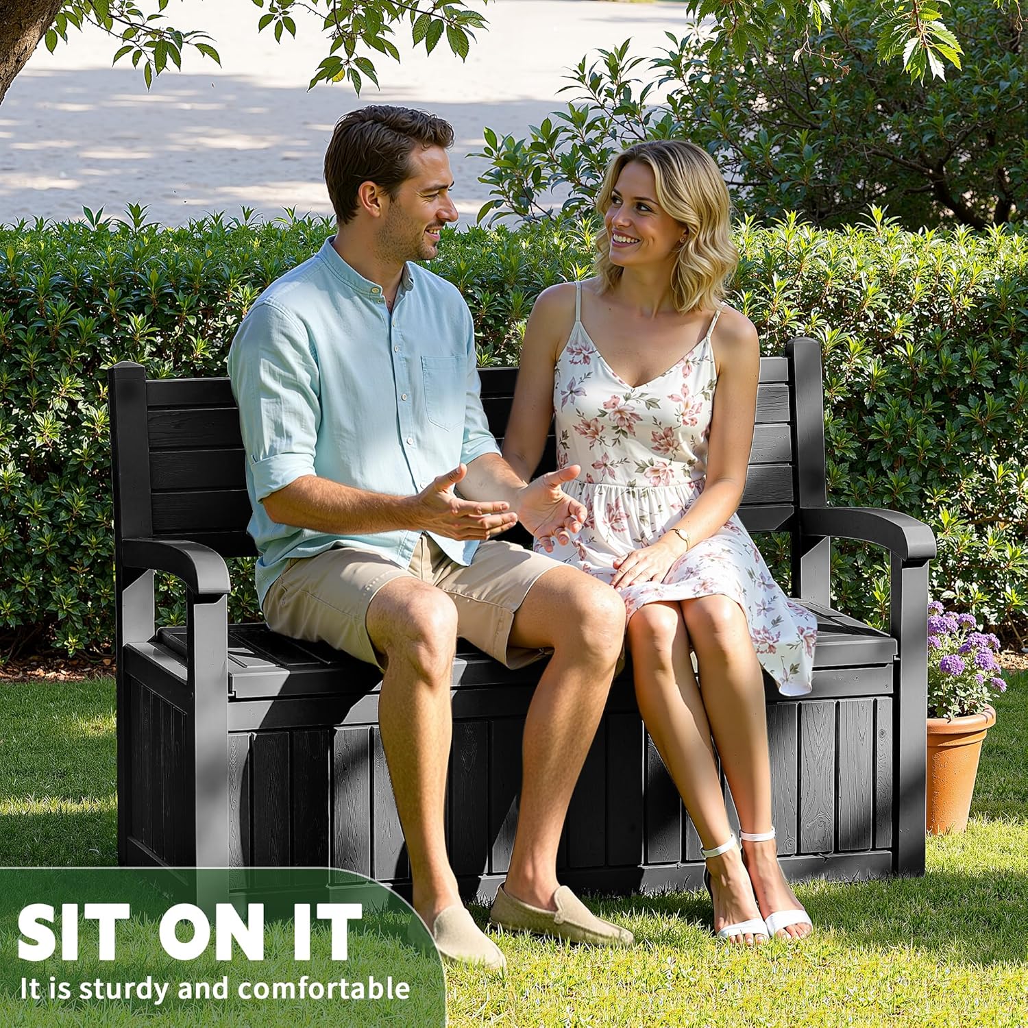 PatioZen 79 Gallon Storage Bench Deck Box Waterproof Lockable,Outdoor Storage Furniture for Patio,Garden and Porch,Tools and Cushions