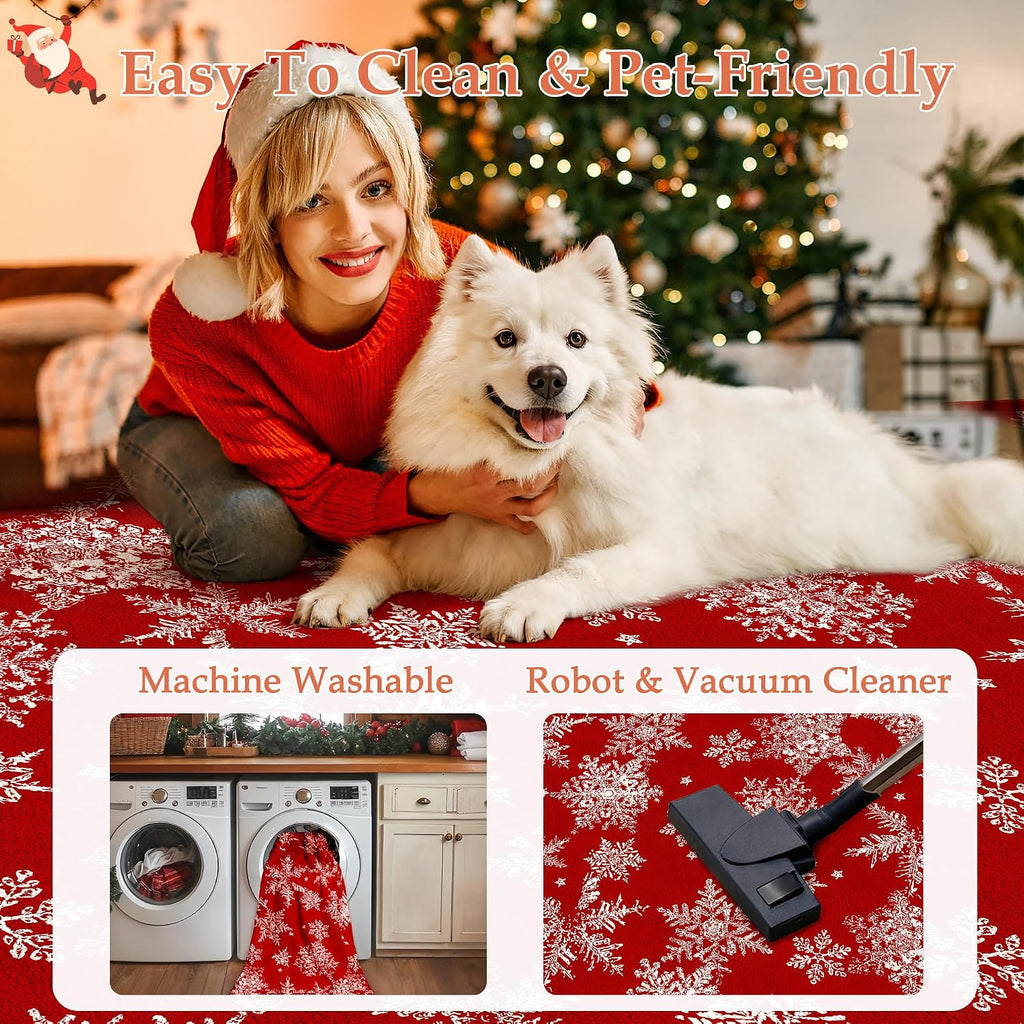 PureCozy Round Area Rug 8ft Red Christmas Living Room Carpet 8 x 8 mas Large Snowflake Circle Rug Indoor Kitchen Washable Bedroom Carpet Holiday Decor Dining Room Playroom