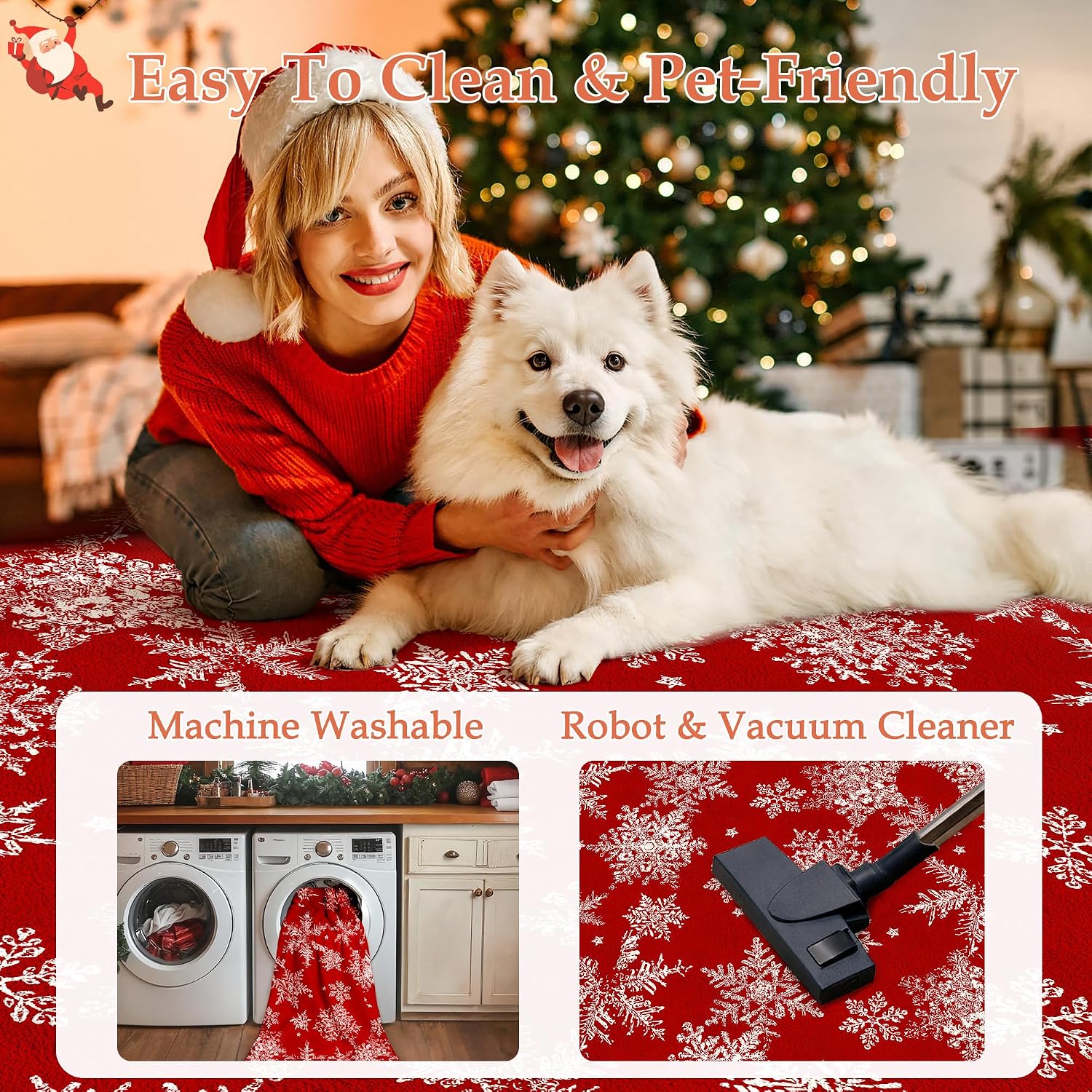 PureCozy Round Area Rug 8ft Red Christmas Living Room Carpet 8 x 8 mas Large Snowflake Circle Rug Indoor Kitchen Washable Bedroom Carpet Holiday Decor Dining Room Playroom