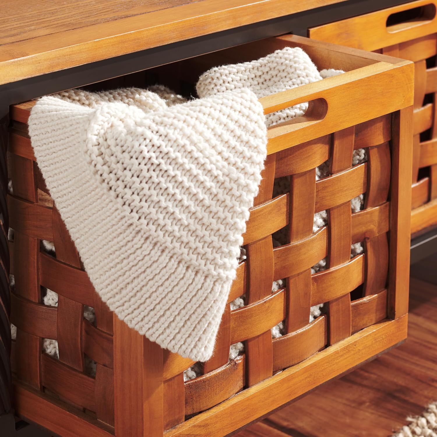 SAFAVIEH Home Collection – Isaac Oak Wooden Storage Bench with Drawers, Entryway & Mudroom Seating, Iron Frame Design, Fully Assembled (AMH6530A)
