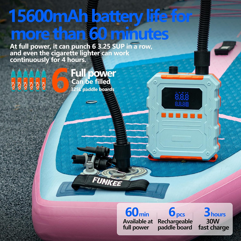 BAOLEXIN Paddle Board Pump - 120W ，15600mAh Battery，Paddle Bord Air Compressor, 4X Faster Electric Pump with 9 Modes, Auto Air Pump for Car Tires, Motor Bike, Ball, SUP, Tent, Kayak, Flo