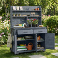 Multifunctional 3-in-1 Potting Bench Workstation with Storage & Wheels | Sturdy Fir Wood | Outdoor Garden, Patio, BBQ Prep Station (Gray-W)
