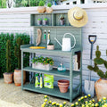 JIVOIT Farmhouse Rustic Outdoor Potting Bench Table, 65' Large Wooden Garden Potting Bench with 4 Storage Shelves and Side Hook, Spacious Patio Workstation
