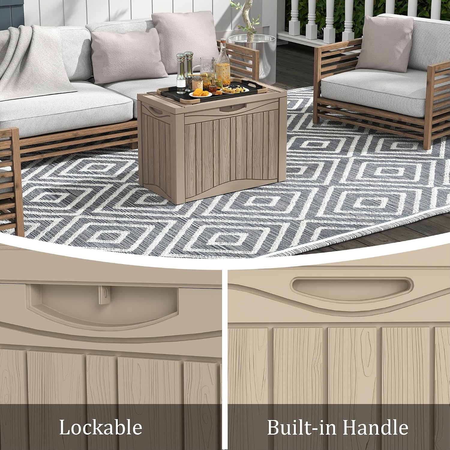 50 Gallon Plus Waterproof Outdoor Storage Bin Resin Deck Box for Patio, Poolside, and Garden, Lockable & UV-Resistant, Ideal for Small Spaces, Grey