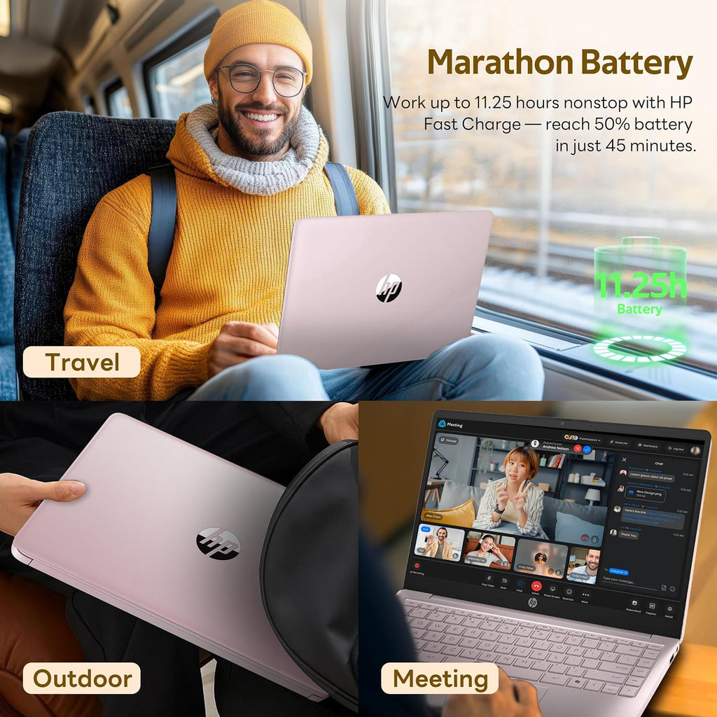 HP Stream 14' HD Student&Business Laptop with AI Copilot, Intel Processor N150, 4GB RAM, 1.12TB Storage (128GB UFS + 1TB Docking Station), 1 Year Office 365, Intel Graphics, Win 11, Tranquil Pink
