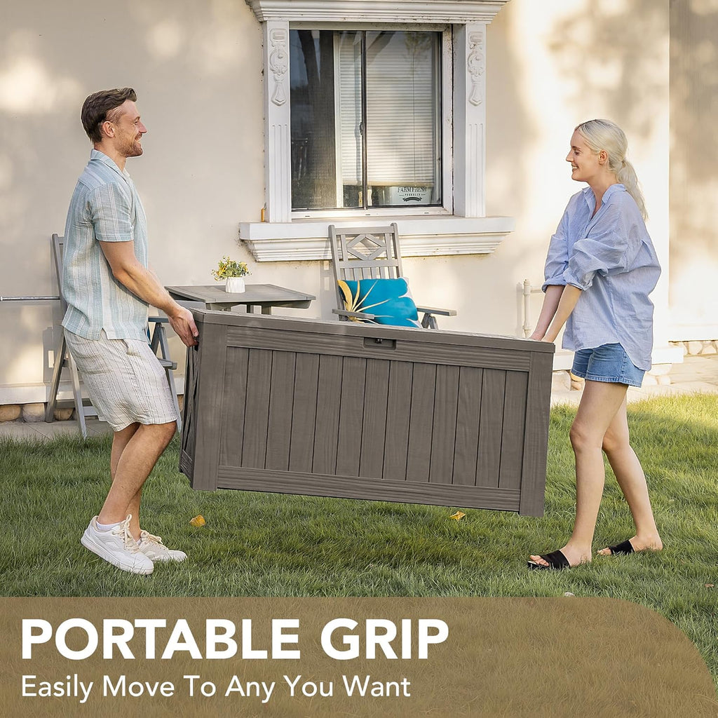 Devoko 120 Gallon Deck Box Resin Outdoor Storage Box Waterproof for Patio, Large Outdoor Storage Bench Lockable for Outside (Deep Brown)