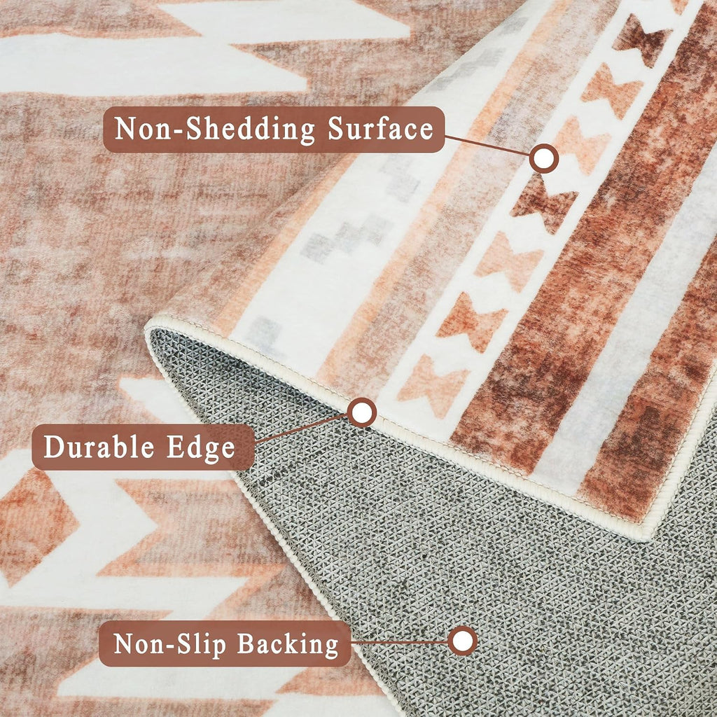 8x10 Area Rugs for Living Room, Non-Slip Backing Washable Rug 8x10, Western Large Area Rug Soft Carpet for Bedroom Dining Room, Easy Clean, Durable, Low Pile Rug Under Table, Camel