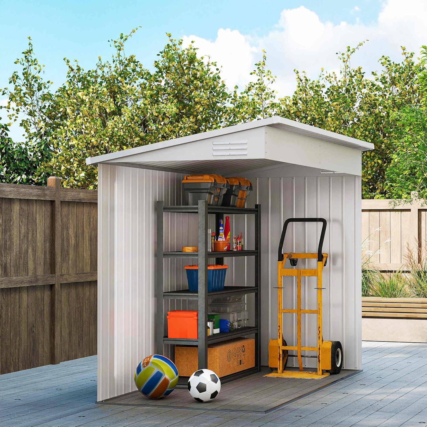 Outsunny 4' x 8' Metal Outdoor Storage Shed, Lean to Storage Shed, Garden Tool Storage House with Lockable Door and 2 Air Vents for Backyard, Patio, Lawn, Brown