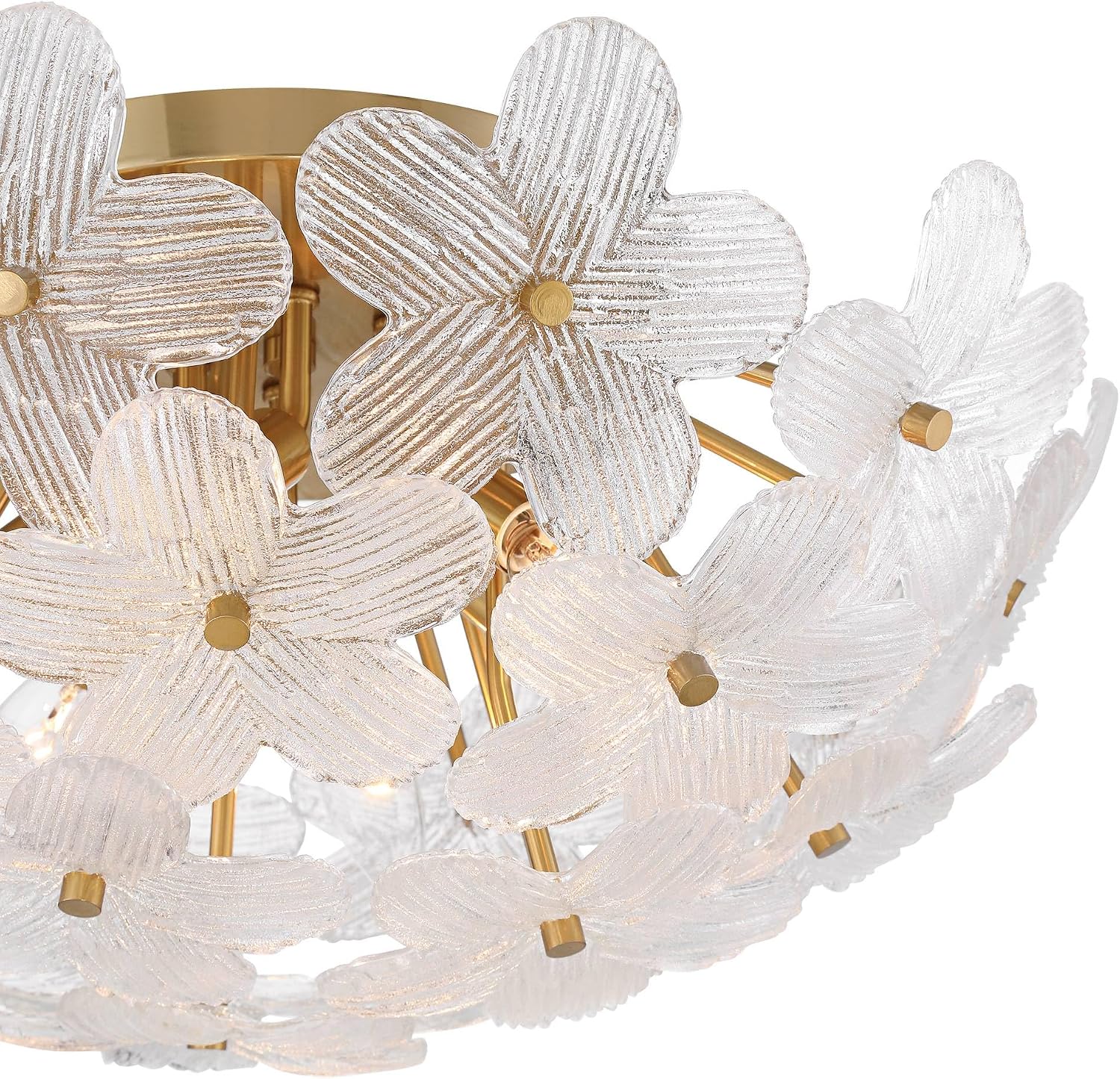 Possini Euro Design Filoli 20' Modern Semi Flush-Mount Ceiling Light Fixture Kitchen Foyer Hallway Flower Unique Gold Finish Glass Metal Bedroom Bathroom Entryway Living Room Indoor Office Small