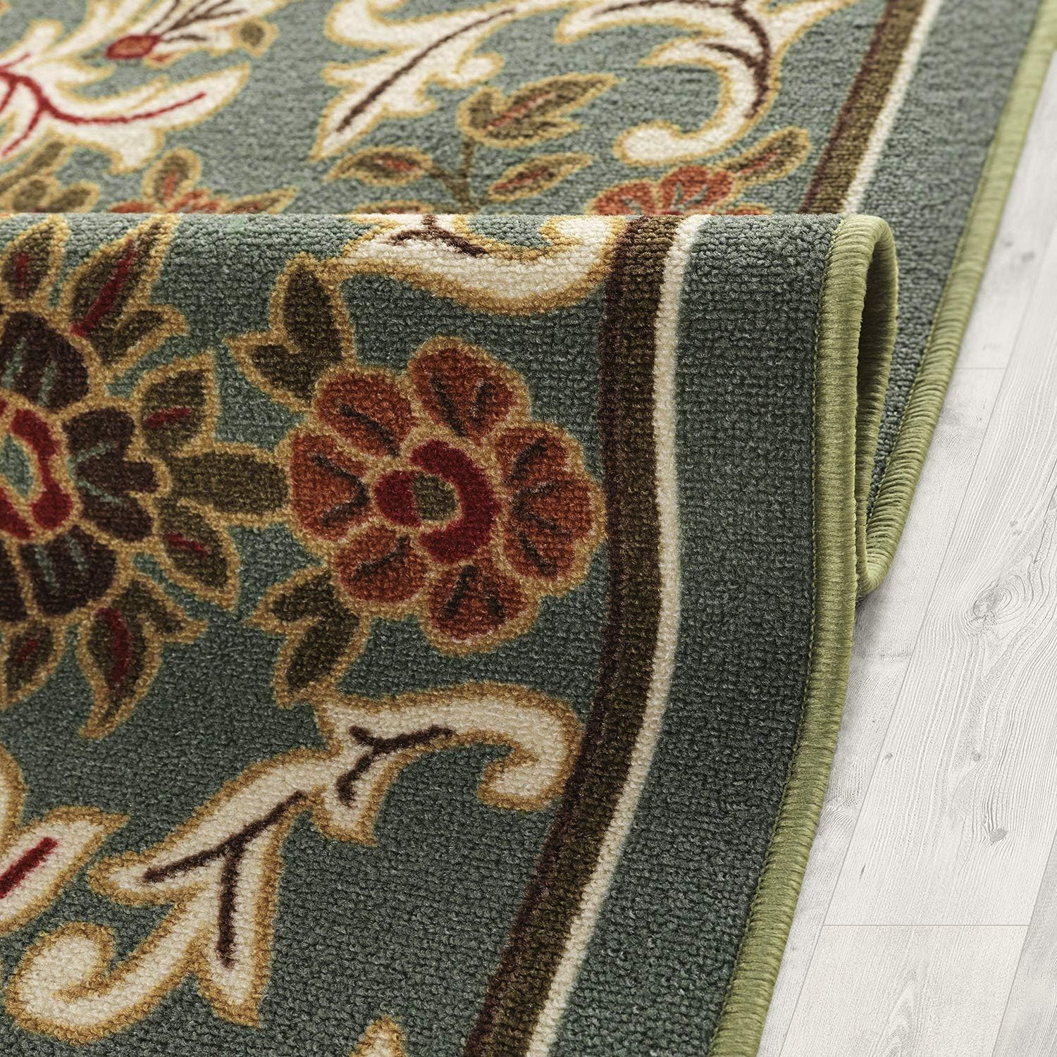 Antep Rugs Alfombras Non-Skid (Non-Slip) 6x9 Rubber Backing Modern Floral Low Profile Pile Indoor Area Rugs (Green, 6'7' x 9')