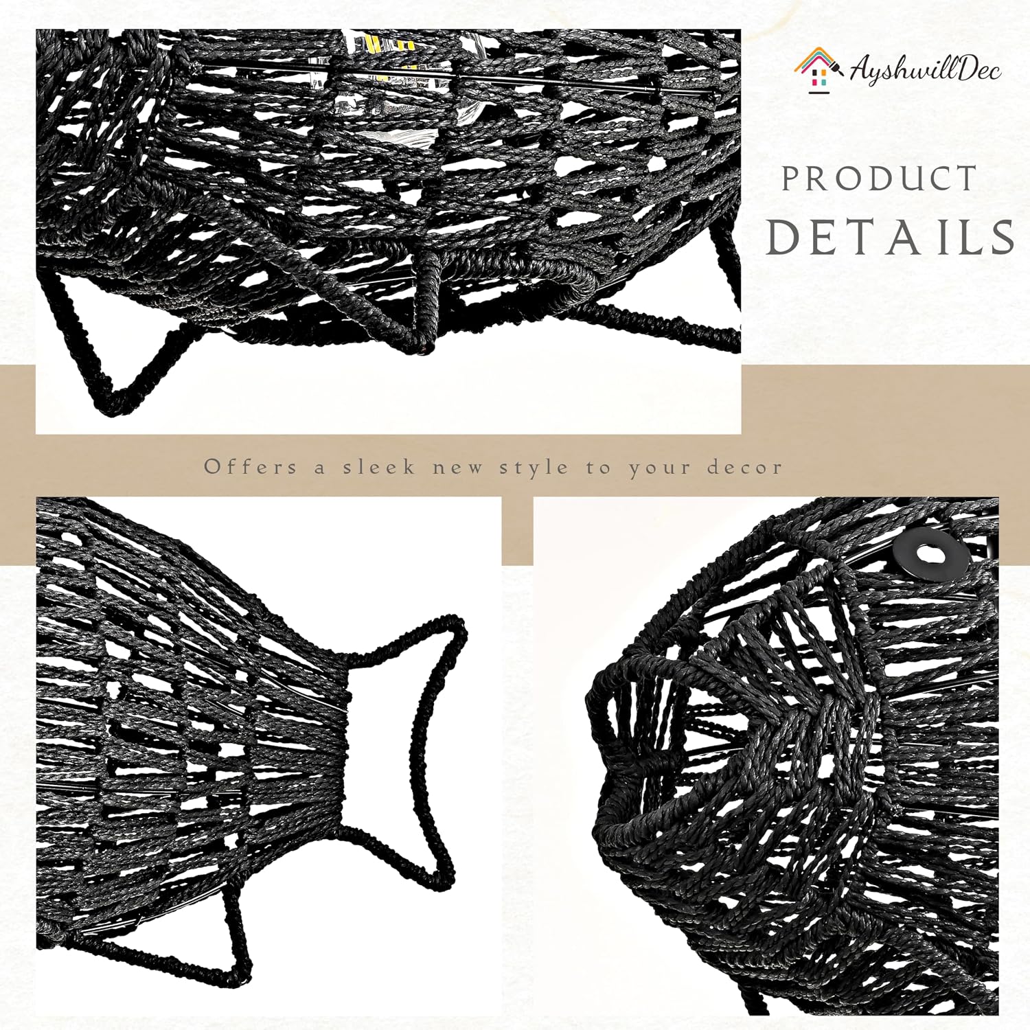 19 Inch Black Rattan Pendant Lights Boho Light Fixture Fish-Shaped Wicker Pendant Light Woven Pendant Light Hemp Rope Light for Dining Room Living Room Bedroom Kitchen Foyer(Bulb Included)
