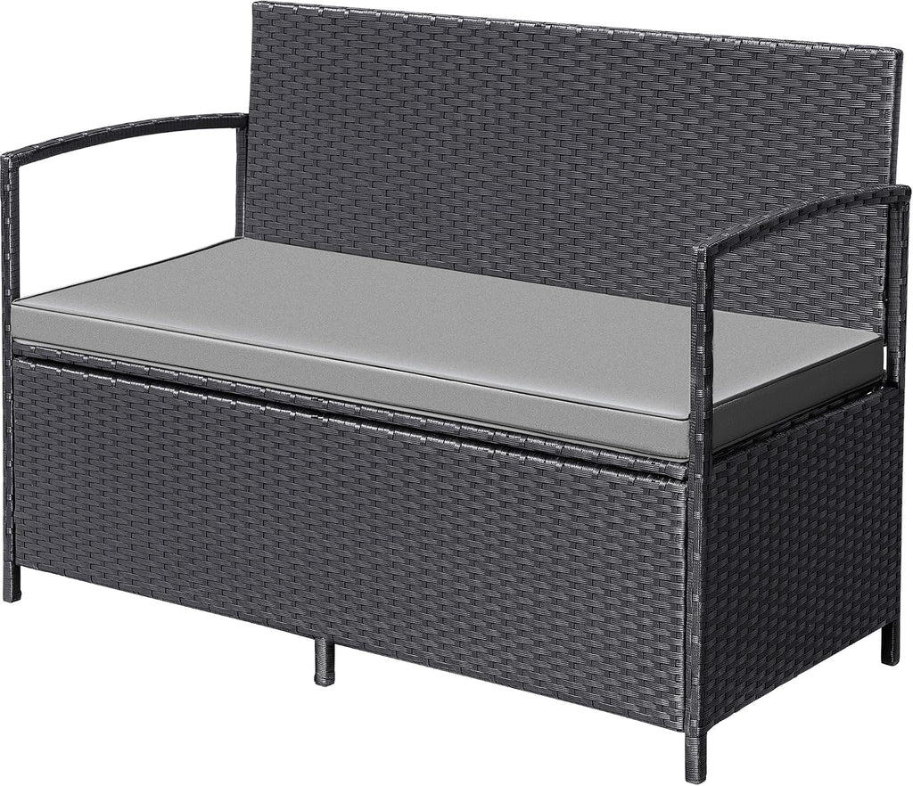 Flamaker Patio Loveseat Wicker Outdoor Furniture, All Weather Rattan Conversation Bench Chair with Large Storage Capacity and Cushions for Backyard, Outside Patio Porch (Black)