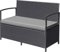 Flamaker Patio Loveseat Wicker Outdoor Furniture, All Weather Rattan Conversation Bench Chair with Large Storage Capacity and Cushions for Backyard, Outside Patio Porch (Black)