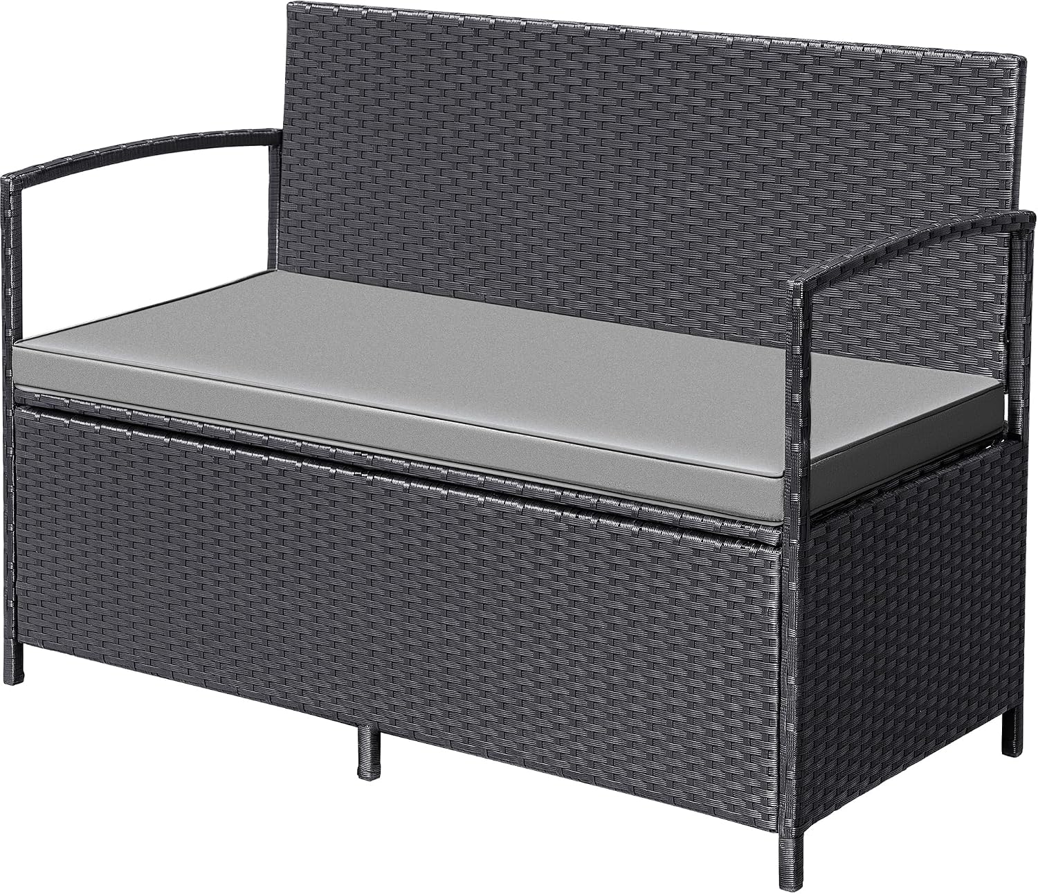 Flamaker Patio Loveseat Wicker Outdoor Furniture, All Weather Rattan Conversation Bench Chair with Large Storage Capacity and Cushions for Backyard, Outside Patio Porch (Black)