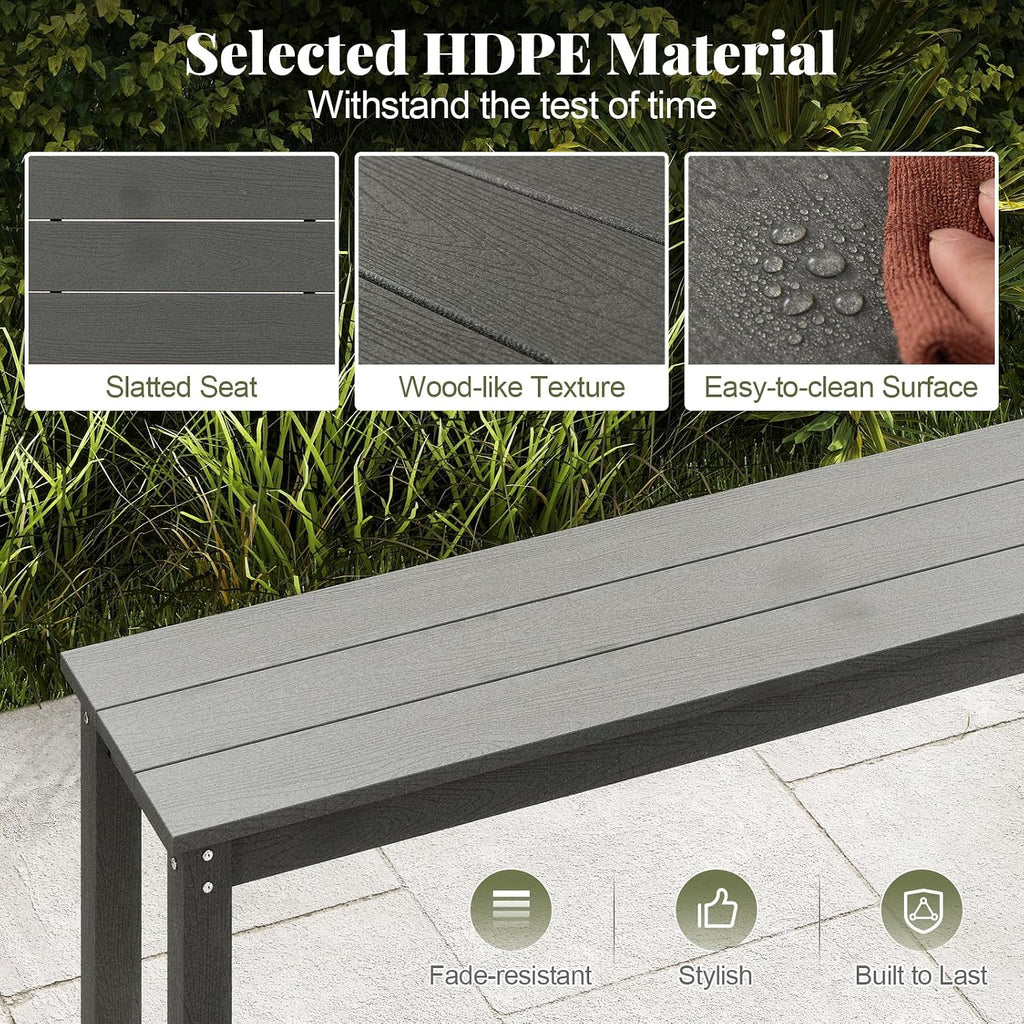 Tangkula HDPE Outdoor Bench, 2-3 Person Patio Bench, 55' Backless Garden Dining Bench with Slatted Seat, Weatherproof Park Bench for Entryway, Porch, Lawn & Backyard (Grey,2)