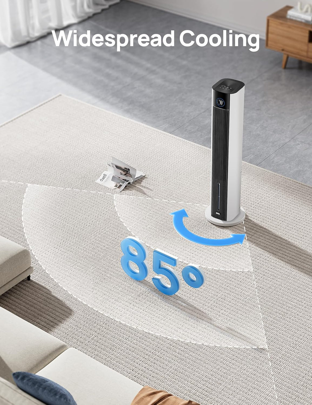 DREO Evaporative Air Swamp Cooler, 43' Cooling Fans that Blow Cold Air 2025 Upgraded, 85° Oscillating Floor Fan for Bedroom, Easy Cleaning, APP Control, Ice Packs, 4 Speeds & 4 Modes, 12H Timer, White