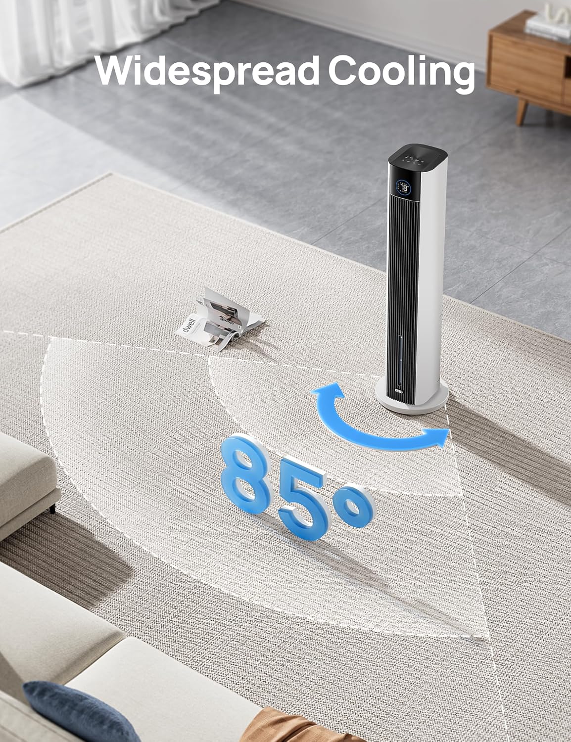 DREO Evaporative Air Swamp Cooler, 43' Cooling Fans that Blow Cold Air 2025 Upgraded, 85° Oscillating Floor Fan for Bedroom, Easy Cleaning, APP Control, Ice Packs, 4 Speeds & 4 Modes, 12H Timer, White