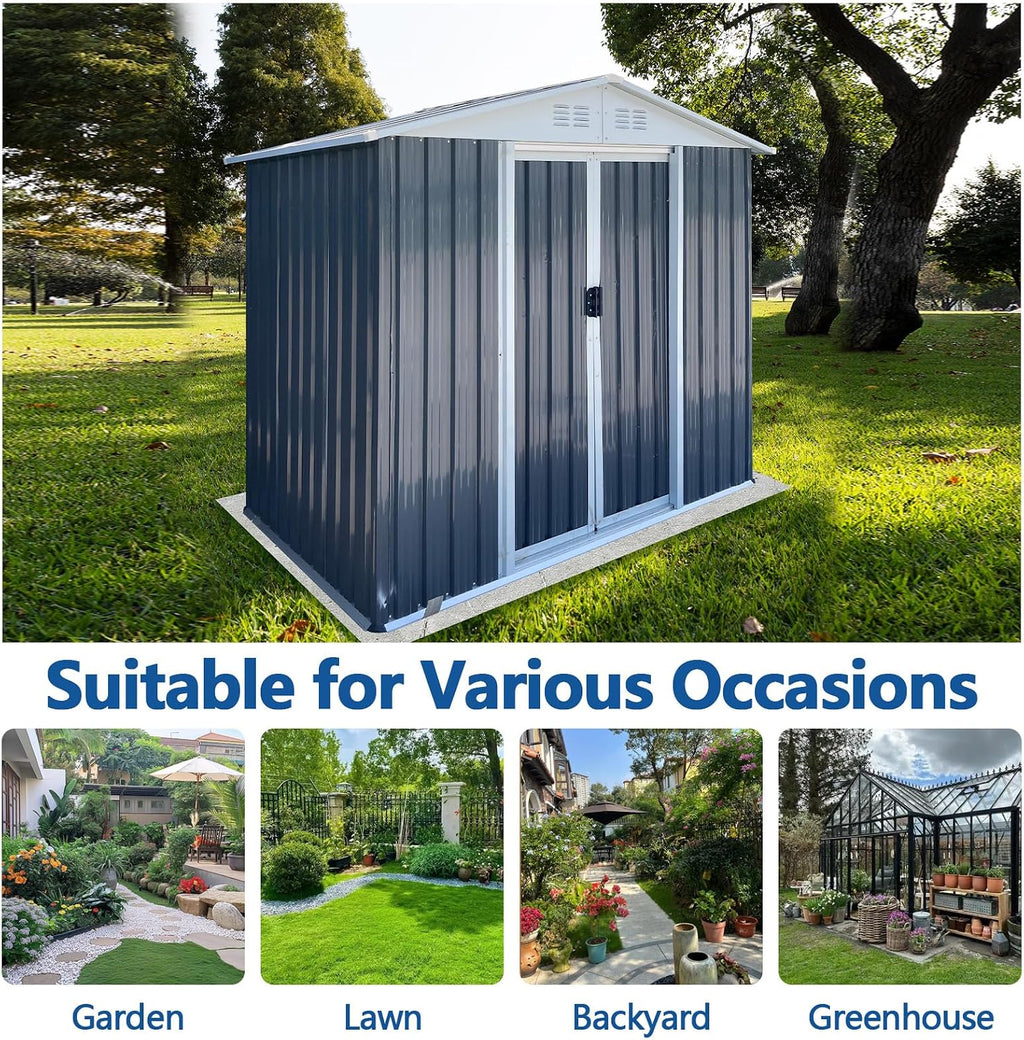 6FTx4FT Outdoor Storage Shed, Utility Tool Shed with Door & Lock Metal Storage Garden Shed for Patio Storage (Grey+2, 6FTx4FT)