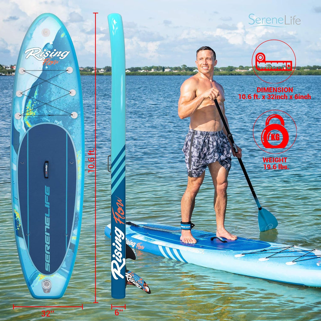 SereneLife Set of 2 Inflatable Stand Up Paddle Boards with Premium Accessories – SUP Pair with 32' Wide Stable Design, Non-Slip EVA Deck Pad for Adults and Youth of All Skill Levels, 350 lbs Capacity