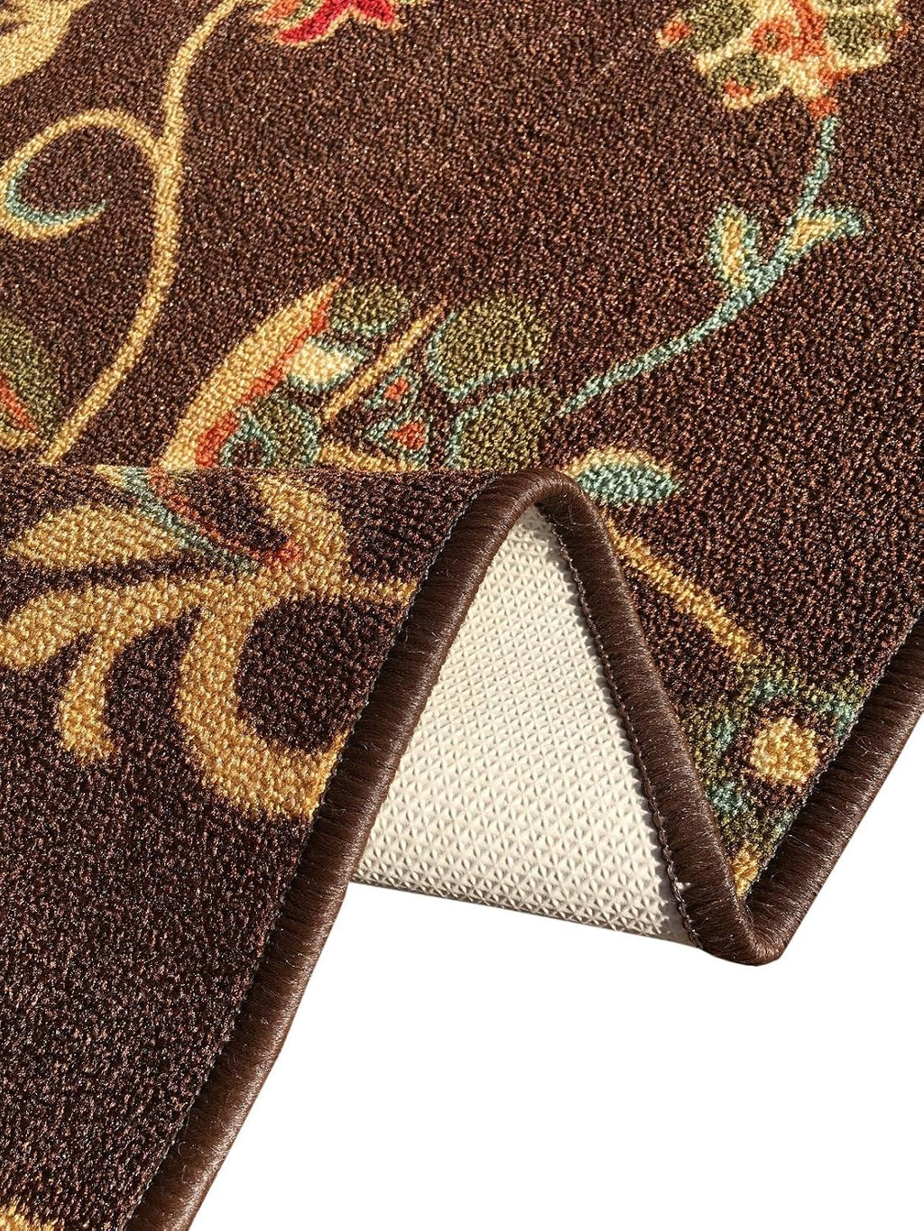 Kapaqua Custom Size Brown Floral Rubber Backed Non-Slip Hallway Stair Runner Rug Carpet 31 inch Wide Choose Your Length 31in X 40ft