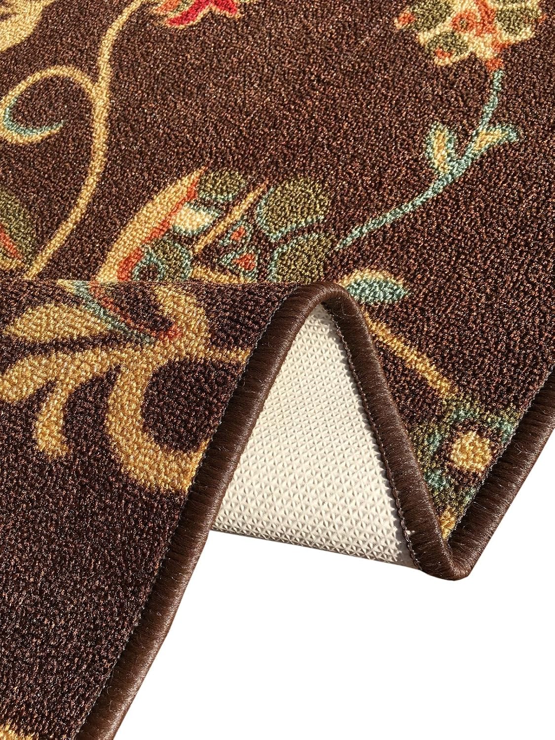 Kapaqua Custom Size Brown Floral Rubber Backed Non-Slip Hallway Stair Runner Rug Carpet 31 inch Wide Choose Your Length 31in X 40ft