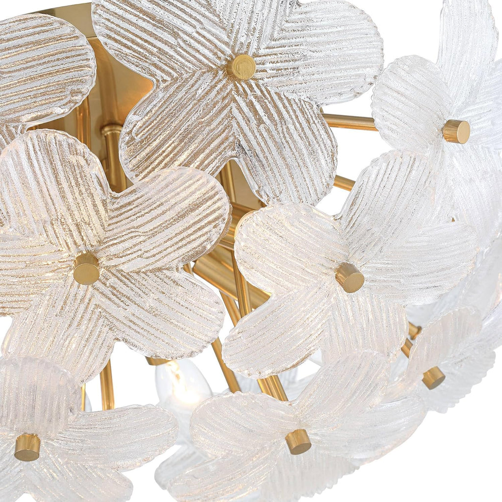 Possini Euro Design Filoli 20' Modern Semi Flush-Mount Ceiling Light Fixture Kitchen Foyer Hallway Flower Unique Gold Finish Glass Metal Bedroom Bathroom Entryway Living Room Indoor Office Small