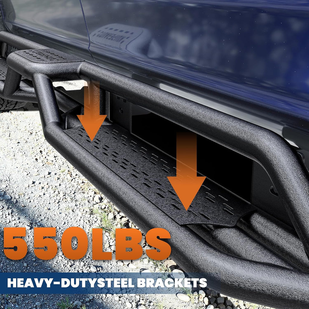 KUIPERAUTO 6inches Running Boards Side Steps Rails Compatible for 2015-2022 Ford F150 F250 Super Duty Super Crew Cab 4 Full Size Doors,Two Stairs Design Nerf Bars (Black)
