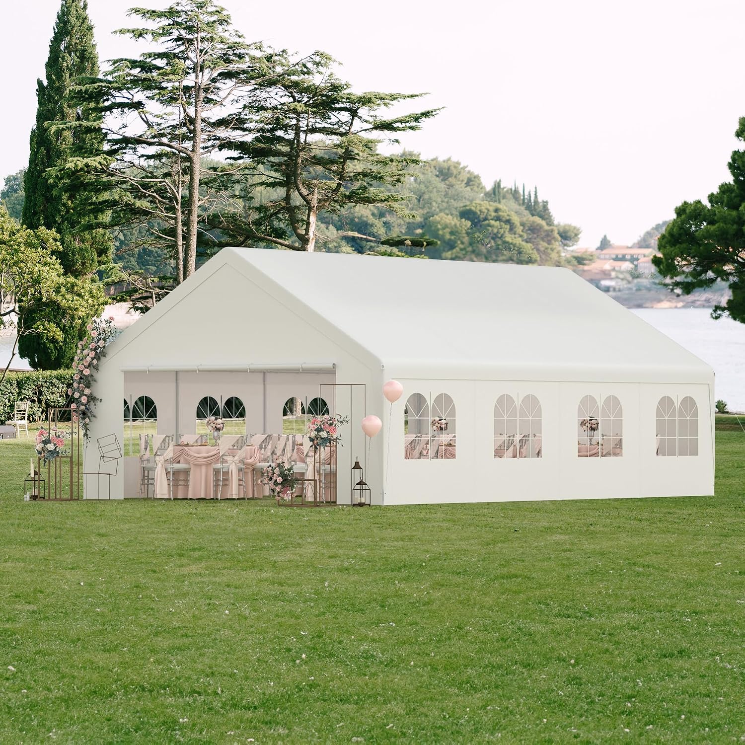 Party Tent, 20' x 26' Heavy Duty Outdoor Canopy Tent All-Season Tarp & Removable Sidewall Waterproof Carport Wedding Canopy with Windows Event Shelters Outdoor Storage Shelter Birthday BBQ