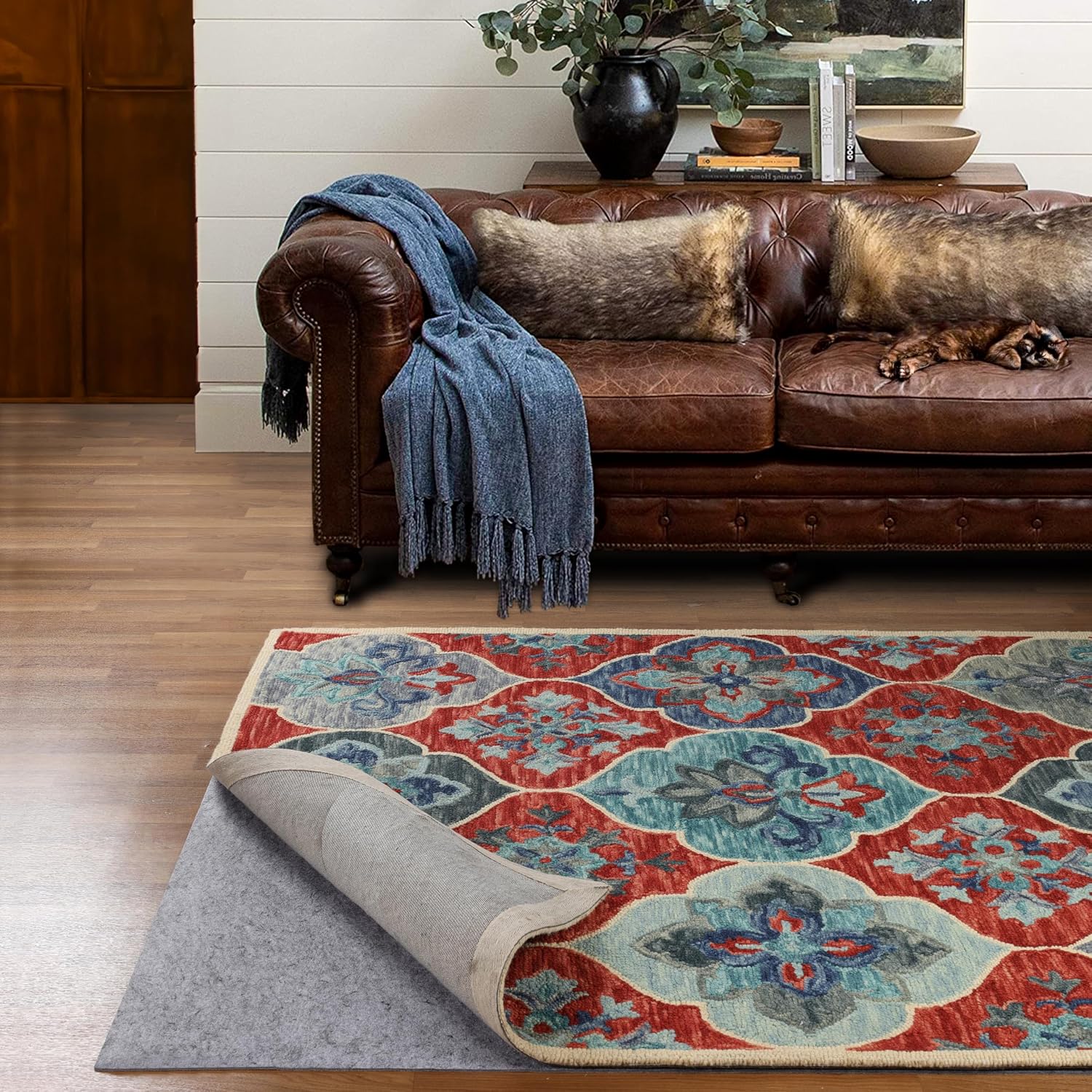 BNM Indoor Area Rug Pad, Non-Slip, Non-Skid Floor Protector, Hardwood, Tile Floor Padding, Furniture Gripper Mat, Slide Stopper, Felt and Rubber Rug Grip, with Sticky Coating for Carpet, 12' x 18'