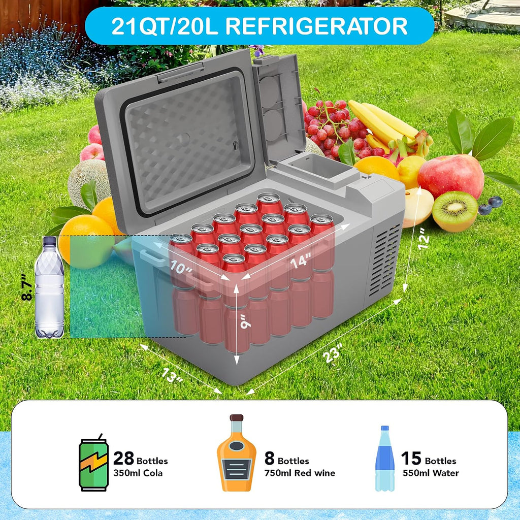 GarveeTech Car Refrigerator - 21 QT Electric Cooler with Ultra-Fast Cooling, Car Cooler with Low Power, Portable Refrigerator with Battery Protection, Portable Freezer with 12/24V DC, Usable Battery