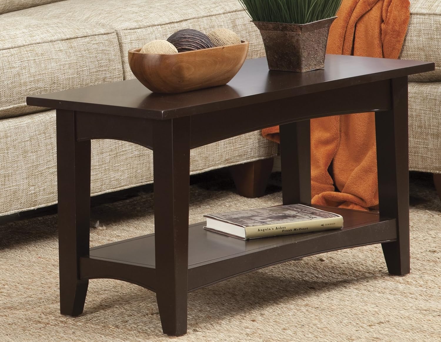 Alaterre Furniture Shaker Cottage Bench with Shelf, Chocolate