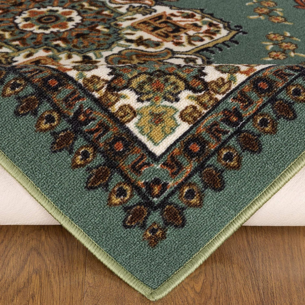 Antep Rugs Alfombras Oriental Traditional 8x10 Non-Skid (Non-Slip) Low Profile Pile Rubber Backing Indoor Area Rugs (Green, 7'10' x 10')