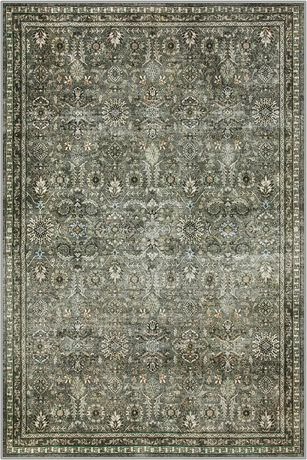 Lahome Sage Green Area Rug 6x9, Machine Washable Rugs for Living Room, Boho Vintage Soft Bedroom Carpet for Dining Room Nursery Apartment Office, Dark Green