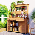JIVOIT Outdoor Wood Workstation Table, 65.7'' H Tall Garden Potting Bench Table with Hutch, 3 Shelves, 6 Drawers, 2 Bottom Cabinets & Side Hooks, Patio Storage Workstation for Mudroom, Doorway