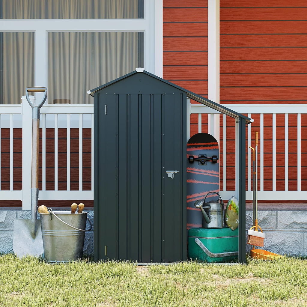 YOPTO Storage Shed,Iron 2-in-1 Storage Cabinet with A Solid Lock System and Sloped Roof,Outdoor Firewood Shed w/Waterproof,Garden Tool House for Lawnmowers,firewood,Dark Gray