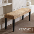 Entryway Bench with Solid Wood Acacia, 47' End of Bed Bench for Bedroom, Water Hyacinth Indoor Bench Seat, Boho Woven Bench for Living Room, Wicker Bench for Hallway or Kitchen, Wood Bench (Black Leg)