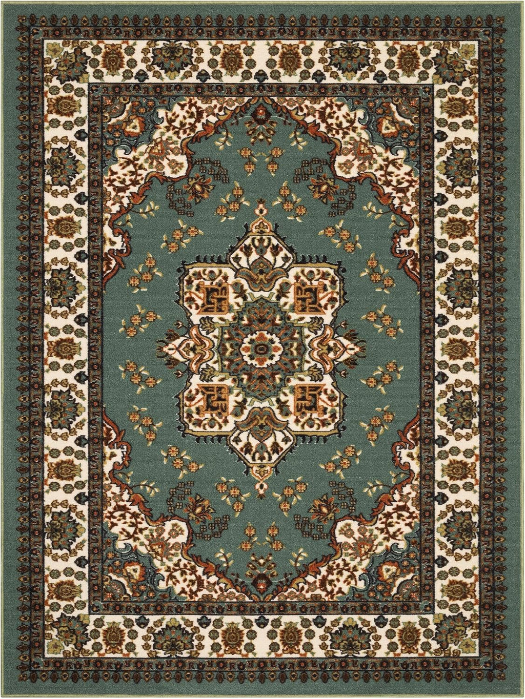 Antep Rugs Alfombras Oriental Traditional 8x10 Non-Skid (Non-Slip) Low Profile Pile Rubber Backing Indoor Area Rugs (Green, 7'10' x 10')