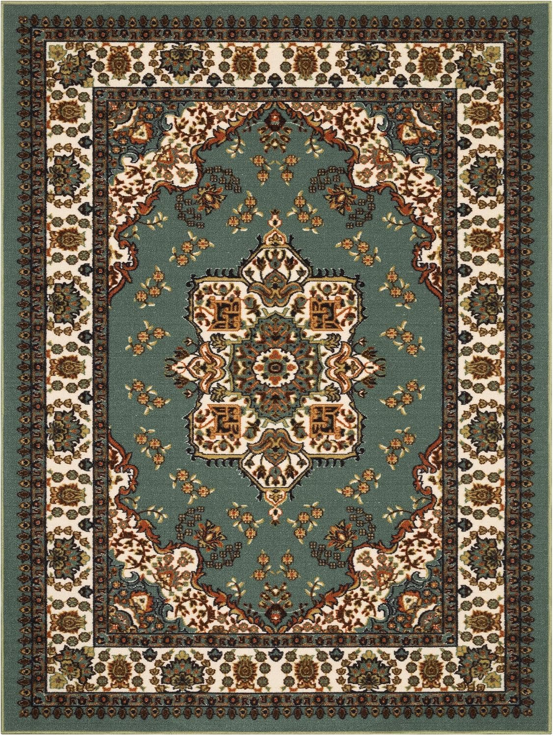 Antep Rugs Alfombras Oriental Traditional 8x10 Non-Skid (Non-Slip) Low Profile Pile Rubber Backing Indoor Area Rugs (Green, 7'10' x 10')