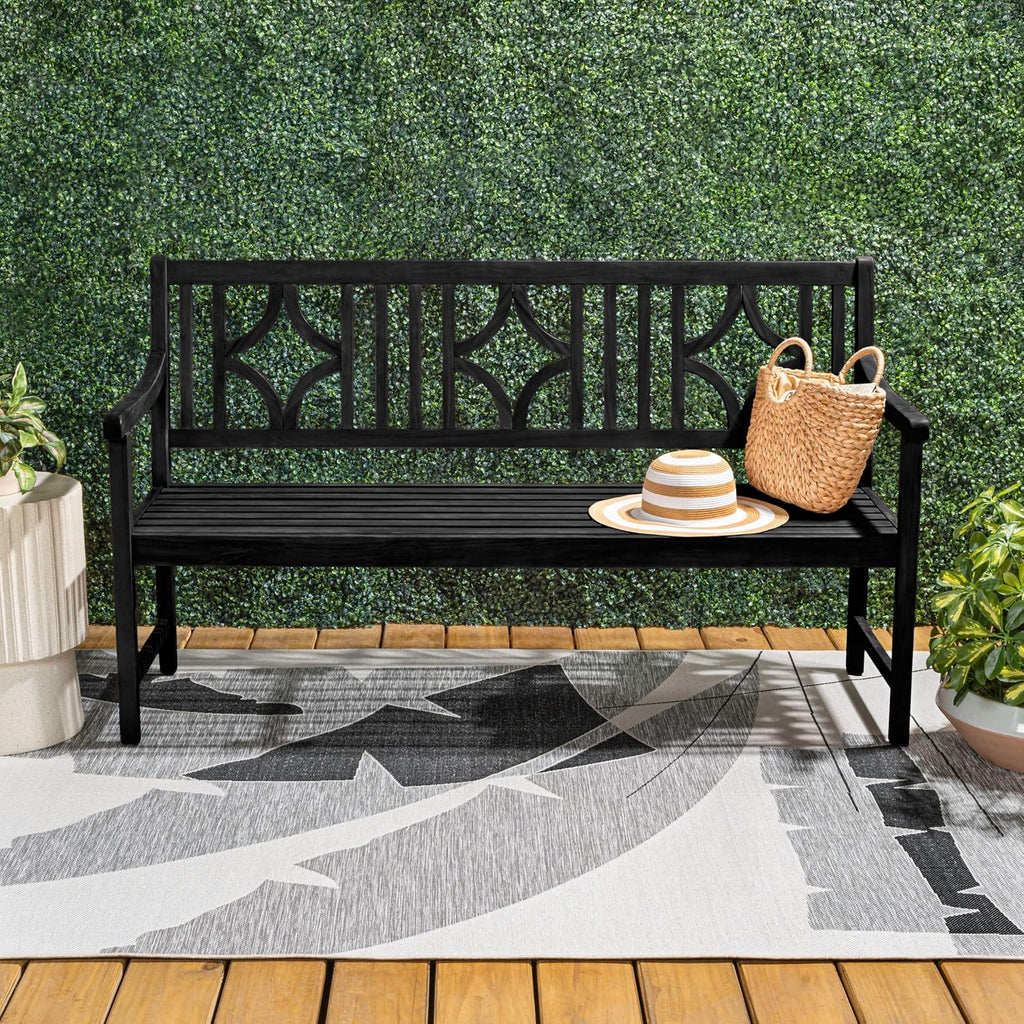 JONATHAN Y BNH100C Sloane 59.1' 3-Seat Ogee Diamond-Back 600-Lbs Support Acacia Wood Outdoor Garden Patio Bench for Garden, Lawn, Backyard, Pool, Deck, Beach, Firepit, Black
